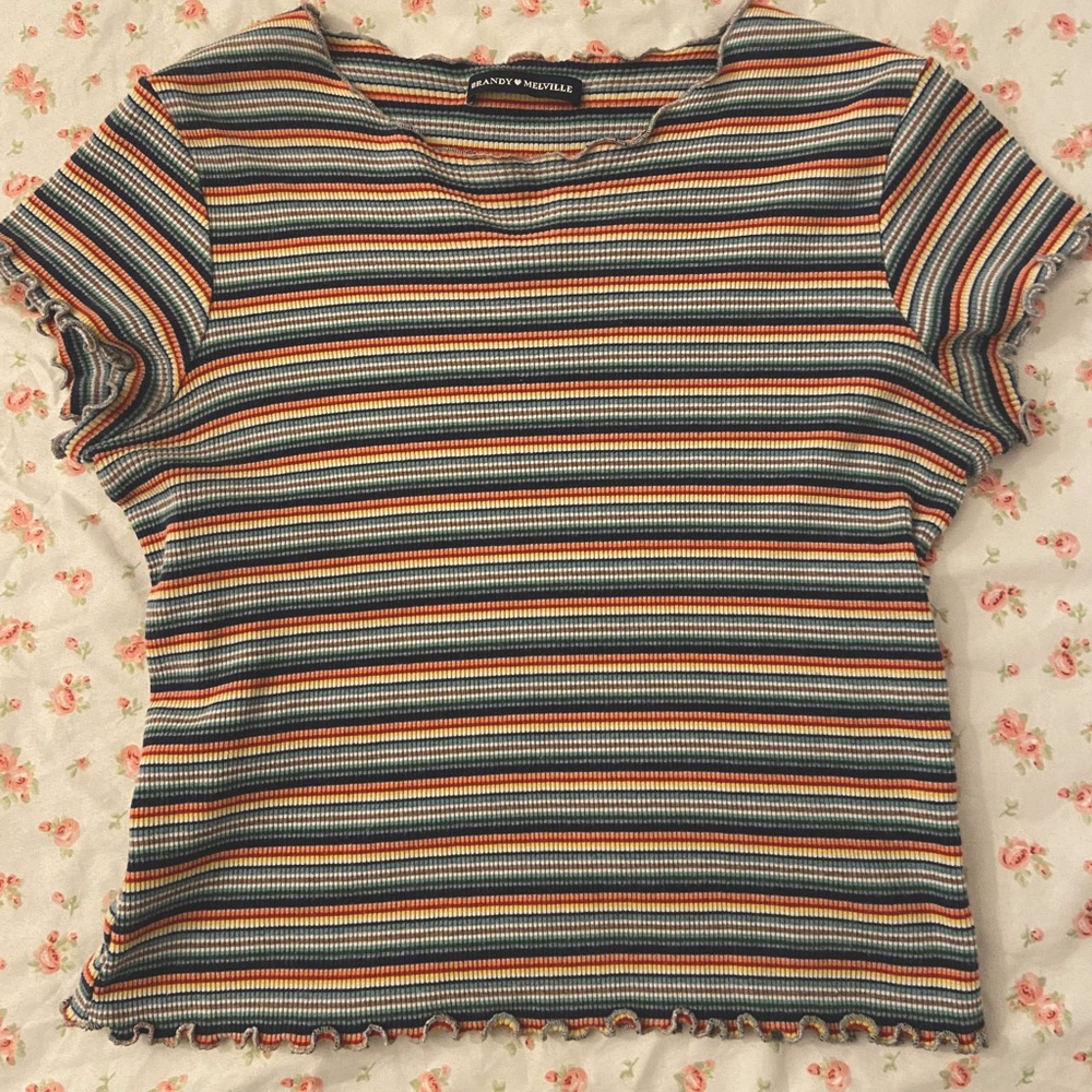 Cute Brandy Melville rainbow striped tee ☆≡｡ﾟ